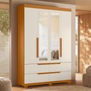 Ver imagem 3 de Guarda Roupa Solteiro com Cômoda Doble 4 Portas de Bater com Espelho 4 Gavetas MDP Cinamomo e Off