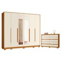 Ver imagem 1 de Guarda Roupa Casal Mercure com Espelho 6 Portas e Cômoda Duetto 10 Gavetas Cinamomo Off White - Mó