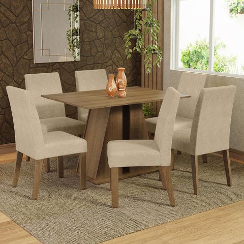 Conjunto Sala de Jantar Mesa Tampo de Madeira 6 Cadeiras Rustic/imperial Cheryl Madesa