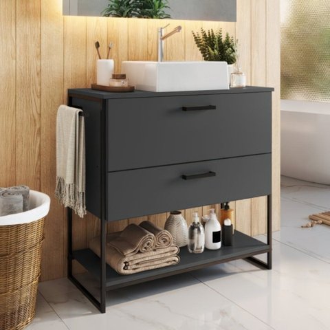 Gabinete para Banheiro Industrial com Cuba Ametista Branco Grafite