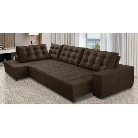 Sofá de Canto Retrátil e Reclinável com Molas 3,00x2,00 Esq Berlim Suede Marrom Mirra Decor