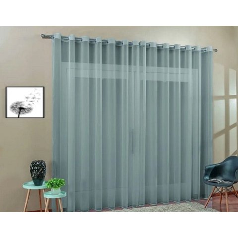 Cortina Voil Quarto Ou Sala 3,00x2,50 Ilhós Cromado:Cinza