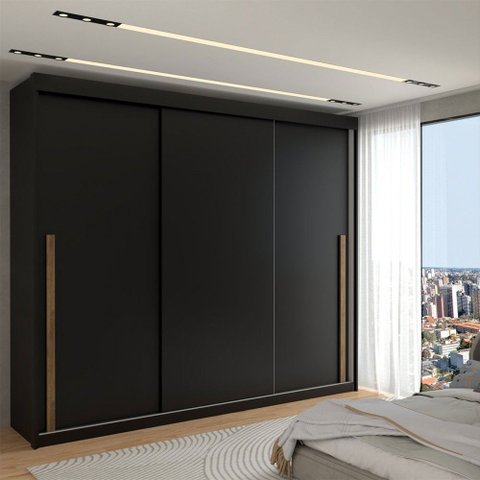 Guarda-roupa Casal Cardial 3 Portas 6 Gavetas Preto - Panorama Móveis