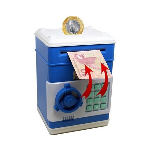 Mini Cofre Eletrônico Digital Senha 4 Dígitos Notas e Moedas Azul Lorben
