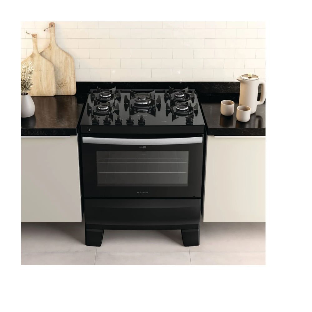 Fogão de Piso Atlas 5 Bocas com Mesa de Vidro Agile Up Glass Preto – Bivolt - 5