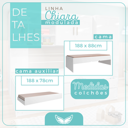 Quarto Completo Modulado Solteiro Juvenil 4 peças - 1 Guarda-Roupa , 1 Módulo Aéreo, 1 Cama Solteiro com 1 Auxiliar Chiara - 9