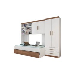 Quarto Completo Modulado Solteiro Juvenil 4 peças - 1 Guarda-Roupa , 1 Módulo Aéreo, 1 Cama Solteiro com 1 Auxiliar Chiara - 5