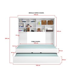 Quarto Completo Modulado Solteiro Juvenil 4 peças - 1 Guarda-Roupa , 1 Módulo Aéreo, 1 Cama Solteiro com 1 Auxiliar Chiara - 4