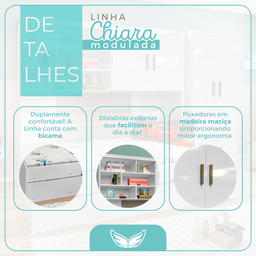 Quarto Completo Modulado Solteiro Juvenil 4 peças - 1 Guarda-Roupa , 1 Módulo Aéreo, 1 Cama Solteiro com 1 Auxiliar Chiara - 6