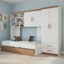 Ver imagem 2 de Quarto Completo Solteiro Juvenil 4 Peças com Guarda Roupa e Bicama Modulado Chiara e Carvalho