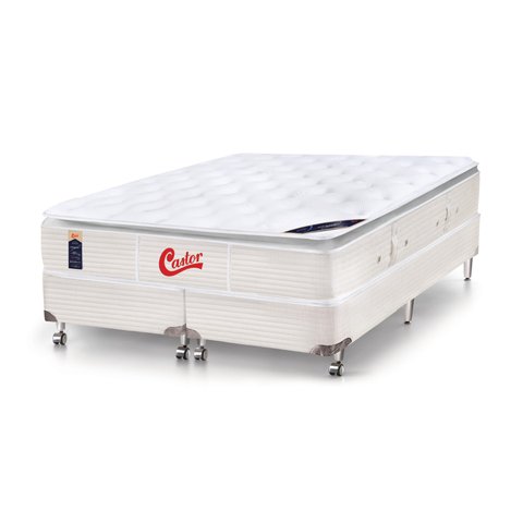 Cama Box + Colchão Castor Queen Super Luxo Vitagel One Face Pocket 158x198x56cm
