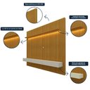Ver imagem 4 de Estante para TV e Home Theater até 90 Polegadas 100% MDF com LED 228,8CMX217CM Ripada com LED 3 Gavetas Nobre Clean Marrom