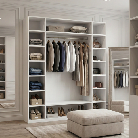 Armário Colmeia 01 Cabideiro + Prateleiras + Nichos Expositor Guarda Roupas Closet Branco