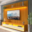 Ver imagem 1 de Rack Painel para TV até 90 Polegadas com LED 100% MDF 228,8cmx217cm 3 Gavetas Nobre Clean Marrom Naturale/Off White