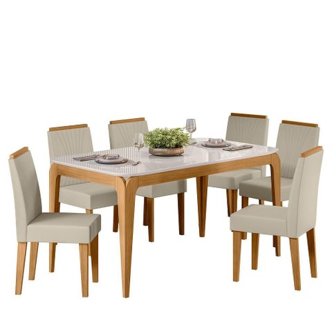 Conjunto Sala de Jantar Mesa Aurea 160x90 6 Cadeiras Cecilia Ype/off White/veludo Nude