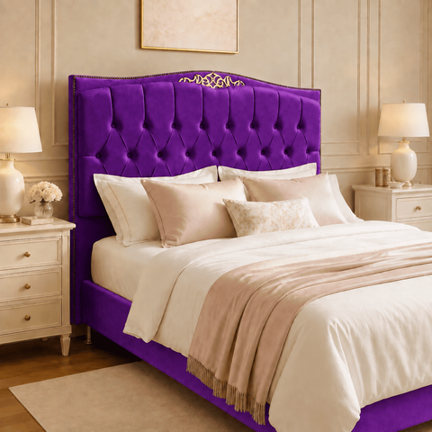 Cabeceira Cama Casal Queen Greta 160cm Estofada Veludo Design Clássico