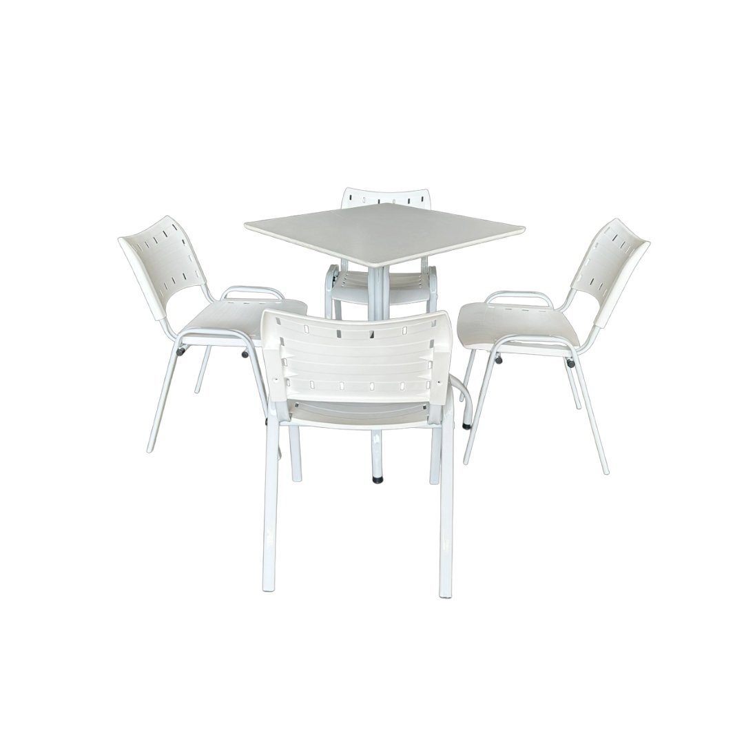 Jogo Mesa Quadrada 70x70 para Restaurante Comércio com 4 Cadeiras Iso Branca Base Branca - 1
