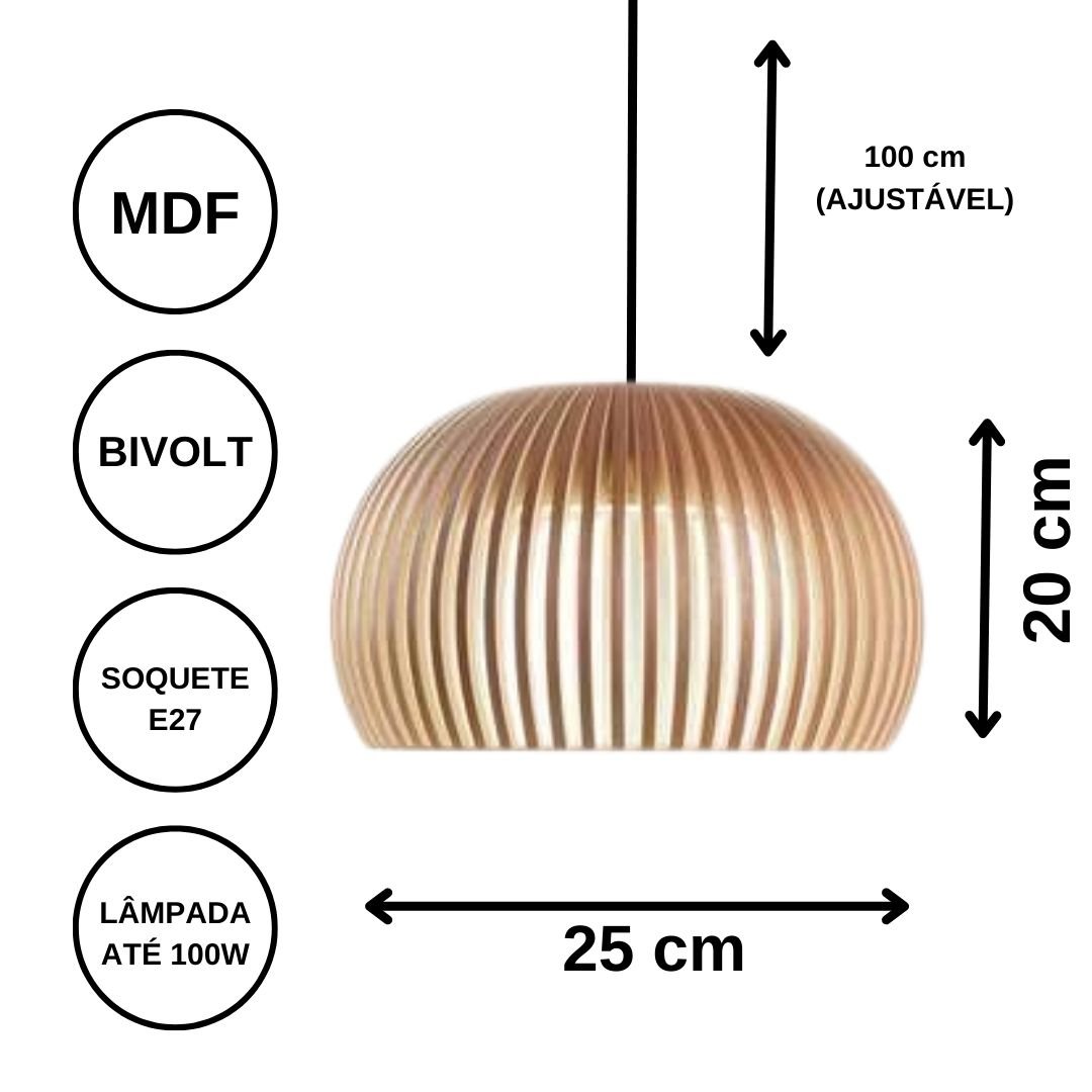 Luminária Teto tipo Pendente em MDF UNIVERSO Completa - MDF CRU - 4