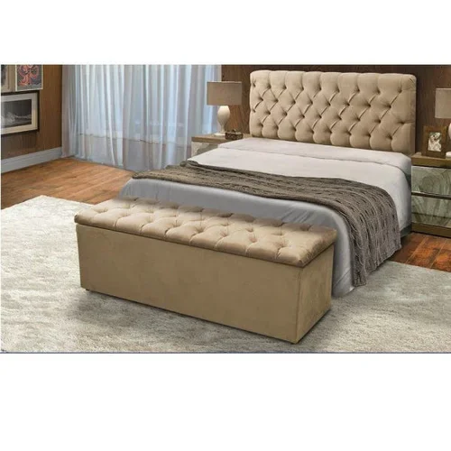 Cabeceira Mais Calçadeira Baú Casal 140cm Para Cama Box Sofia Suede Bege - 2