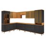 Cozinha Modulada de Canto Reto Torre Quente Cristaleira 4 Portas Aéreo 120cm Aéreo 60cm com Vidros Reflecta Balcão com Tampo 120cm Completa 10 Peças Madri - 3