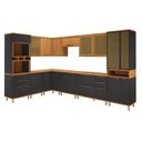 Ver imagem 3 de Cozinha Modulada de Canto Reto Torre Quente Cristaleira 4 Portas Aéreo 120cm Aéreo 60cm com Vidros Reflecta Balcão com Tampo 120cm Completa 10 Peças Madri