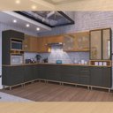 Ver imagem 2 de Cozinha Modulada de Canto Reto Torre Quente Cristaleira 4 Portas Aéreo 120cm Aéreo 60cm com Vidros Reflecta Balcão com Tampo 120cm Completa 10 Peças Madri