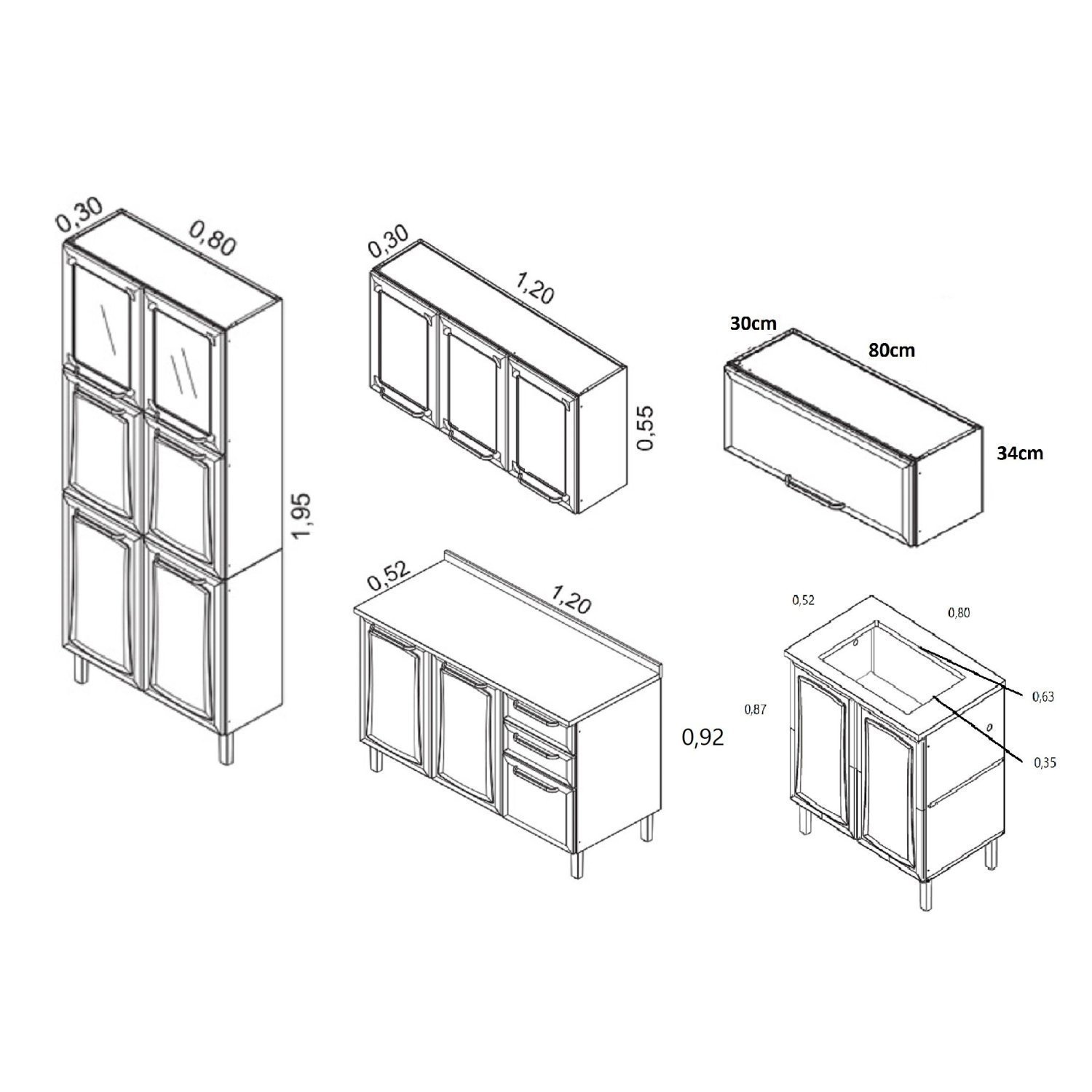 Cozinha Compacta em Aço 5 Peças 15 Portas 2 Gavetas Paneleiro Duplo Balcão Para Cooktop em Aço Tarsila  - 3