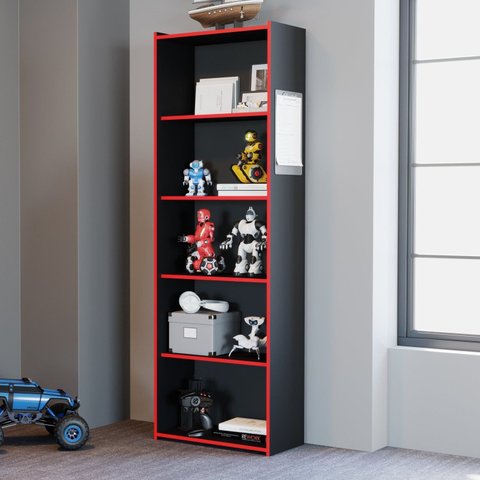 Estante Gamer 5 Nichos Preto/Vermelho