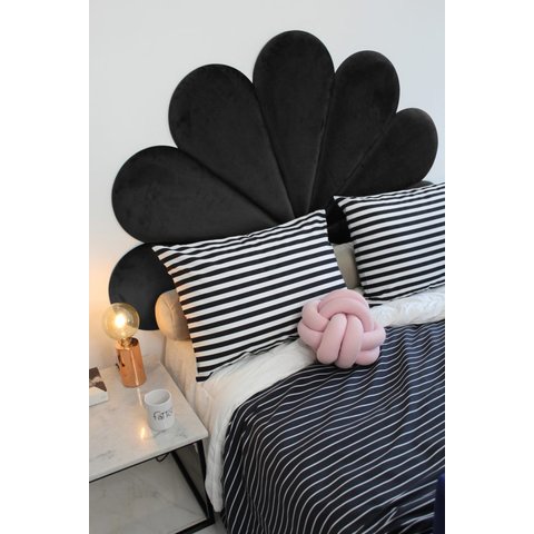 Cabeceira Casal Petalas Luxo Estofada - Veludo Preto - 140x60cm