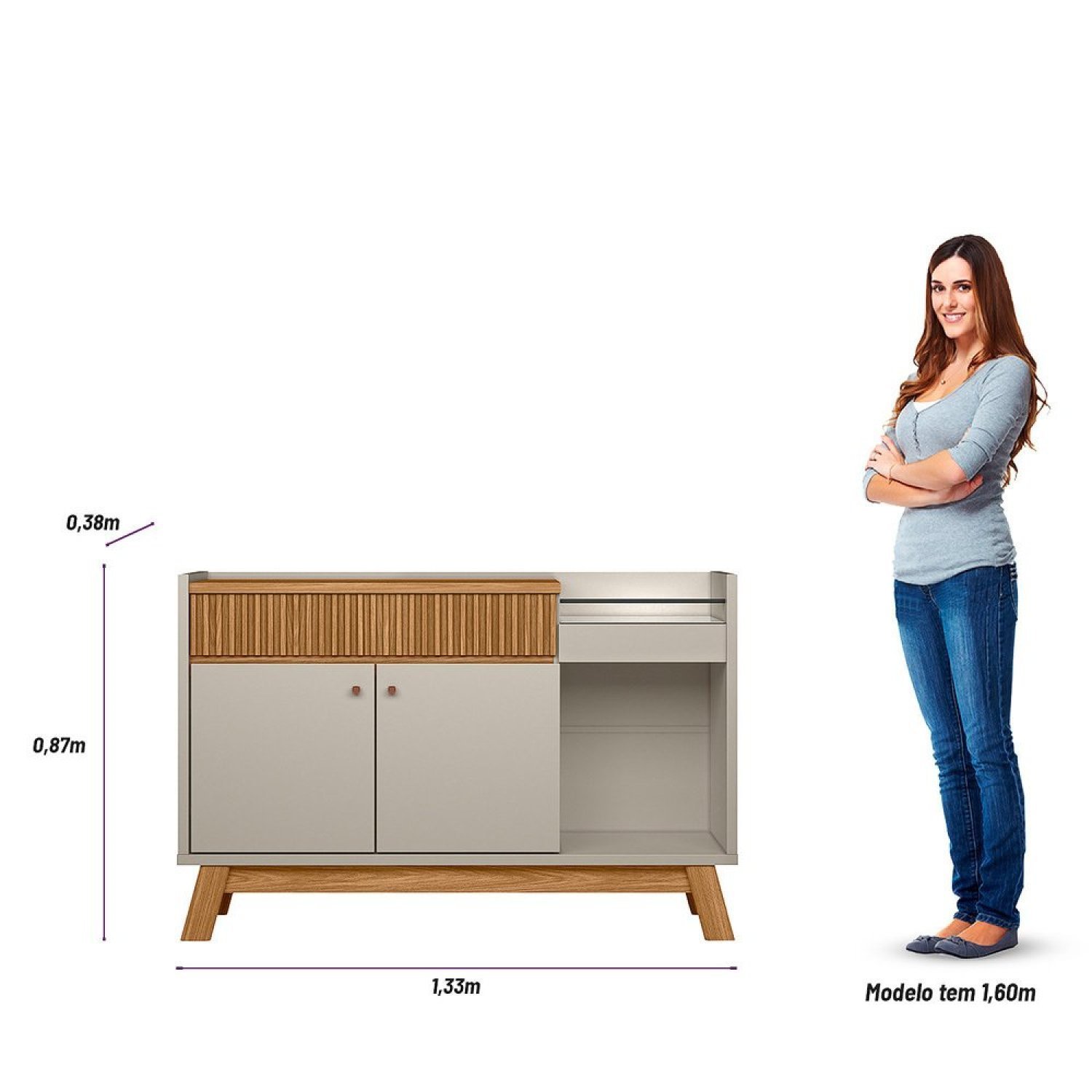 Buffet 2 Portas 1 Gaveta 1 Nicho 133cm Lucca  - 7