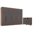 Ver imagem 1 de Guarda Roupa Casal Master New 8 Portas 4 Gavetas MDP Cômoda Havana Jatobá Grafite Acetinado Santos