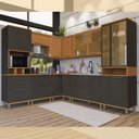 Ver imagem 2 de Cozinha Modulada de Canto Reto Paneleiro Nicho Forno  Aéreo 2 Portas 120cm Cristaleira 4 Portas Vidros Reflecta Balcão para Pia Sem Tampo 120cm Completa 8 Peças Madri