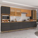 Ver imagem 2 de Cozinha Modulada Paneleiro Nicho Forno Aéreo 2 Portas 120cm e Cristaleira 4 Portas com Vidros Reflecta Balcão com Tampo 120cm Completa 8 Peças Madri