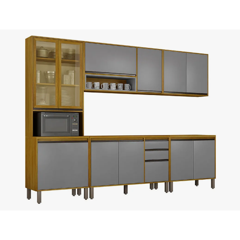 Cozinha Eduarda 5 Peças Portas Reflecta com LED - CHF Móveis:Cinamomo/Cinza