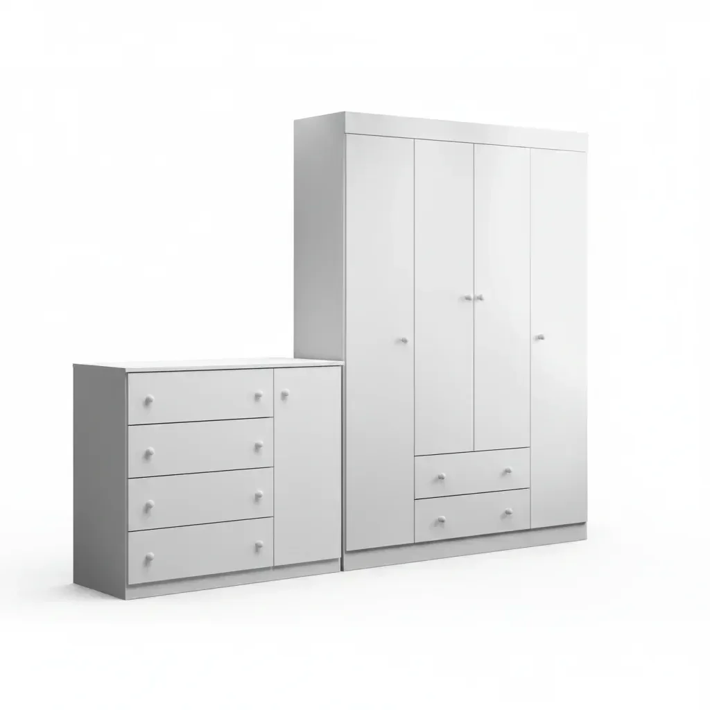 Ver imagem 2 de Quarto Para Bebê Infantil com 01 Guarda Roupa 4 Portas 2 Gavetas com 01 Cômoda 4 Gavetas 1 Porta Helena