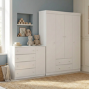 Ver imagem 1 de Quarto Para Bebê Infantil com 01 Guarda Roupa 4 Portas 2 Gavetas com 01 Cômoda 4 Gavetas 1 Porta Helena