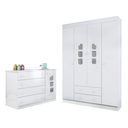 Ver imagem 2 de Quarto Infantil Guarda-Roupa 4 Portas e Cômoda 4 Gavetas 100% MDF Lívia Branco