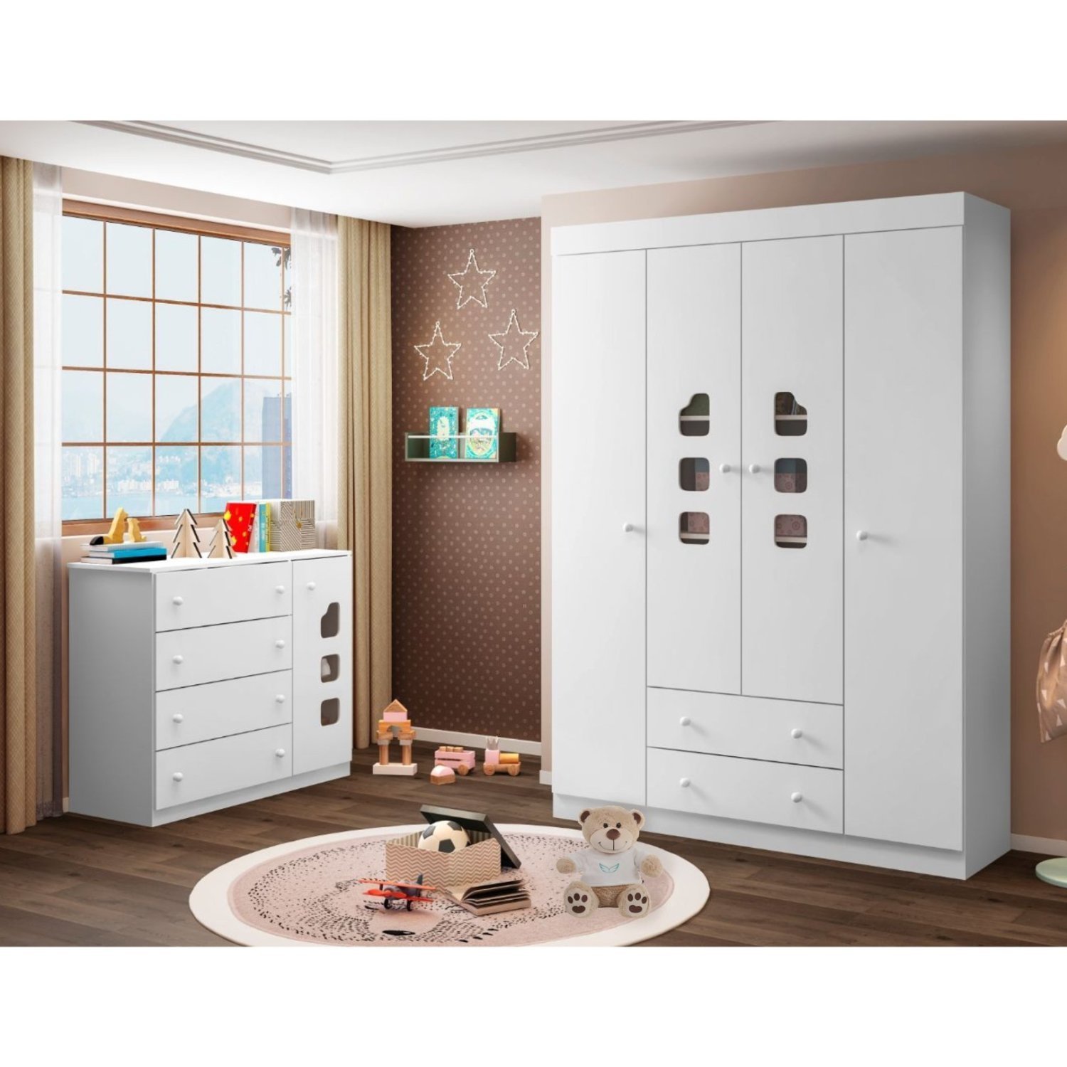 Quarto Infantil com Guarda Roupas e Cômoda Lívia Phoenix Baby - 1