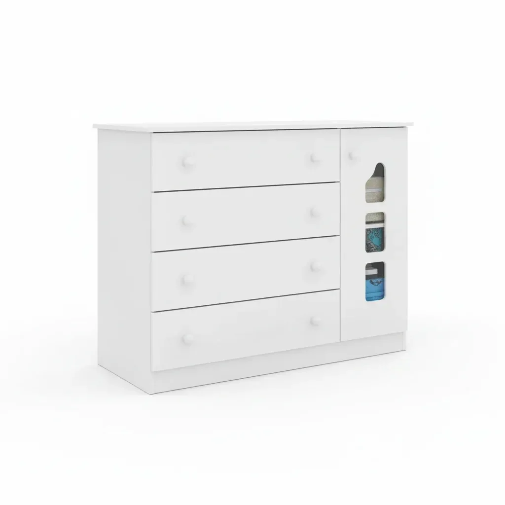 Ver mais imagens de Quarto Infantil Guarda-Roupa 4 Portas e Cômoda 4 Gavetas 100% MDF Lívia Branco