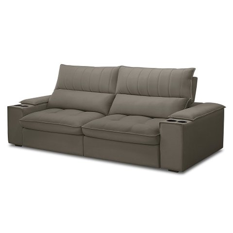 Sofá Retrátil 3 Lugares com Porta Copo 250cm Andes F05 Veludo Marrom - Mpozenato