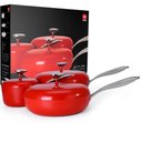 Ver imagem 1 de Jogo de Panelas Antiaderente Cerâmica Cuisine Retrô Vermelho