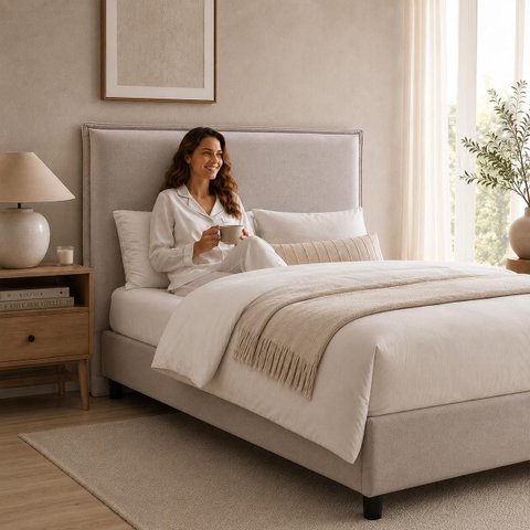 Cabeceira Decorativa King Size 1,95m Trento Linho Areia - Gran Belo