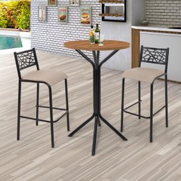 Conjunto Bistrô Dani 2 Banquetas e Mesa Tampo BP Redondo  - 1