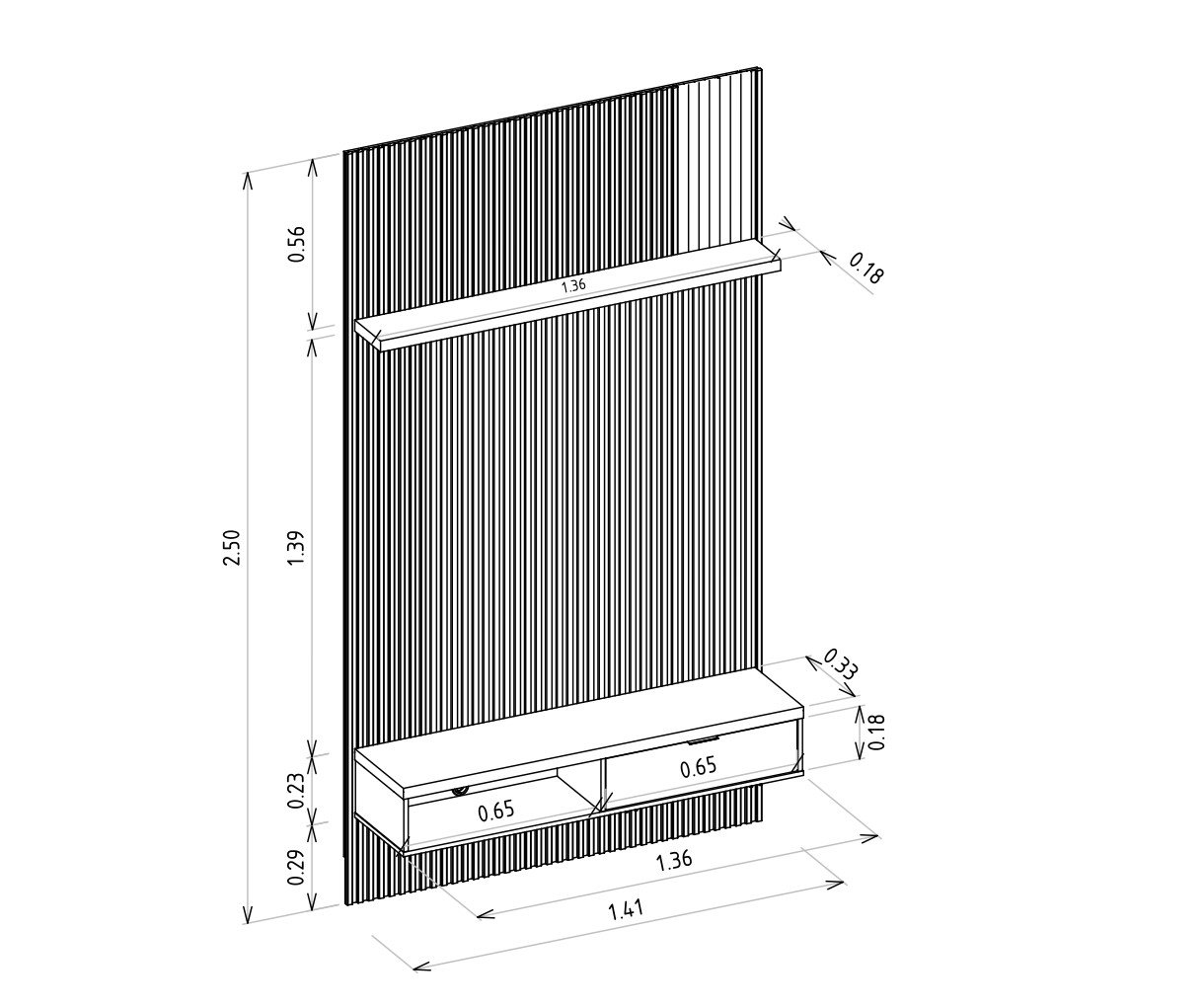 Painel Ripado Modular 1 Nicho 1 Prateleira Linea Brasil MadeiraMadeira