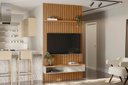 Ver mais imagens de Painel Ripado para TV até 75 Polegadas MDF 140CMX250CM Modular 1 Nicho 1 Prateleira Linea Marrom