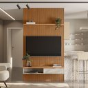 Ver imagem 1 de Painel Ripado para TV até 75 Polegadas MDF 140CMX250CM Modular 1 Nicho 1 Prateleira Linea Marrom