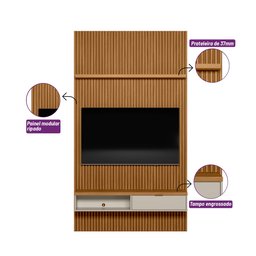 Painel para TV até 75 Polegadas Ripado Modular 140cm 1 Nicho 1 Prateleira Linea - 5