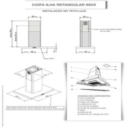 Coifa de Ilha Retangular Inox 90cm Fogatti 127V - 4