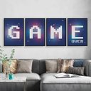 Ver imagem 2 de Kit 4 Quadros Gamer Game Over Roxo 24x18cm - com vidro:Madeira branca
