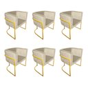 Ver imagem 1 de Kit 6 Poltronas Decorativa Sala de Estar Base de Ferro Dourada Veludo Bege
